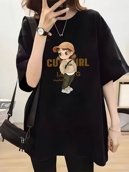 Women's Y2K Graphic Tee – Cartoon Character, Loose Fit