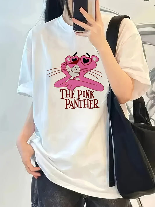 Women's Oversized Pink Panther Graphic T-Shirt – Y2K Casual Summer Tee