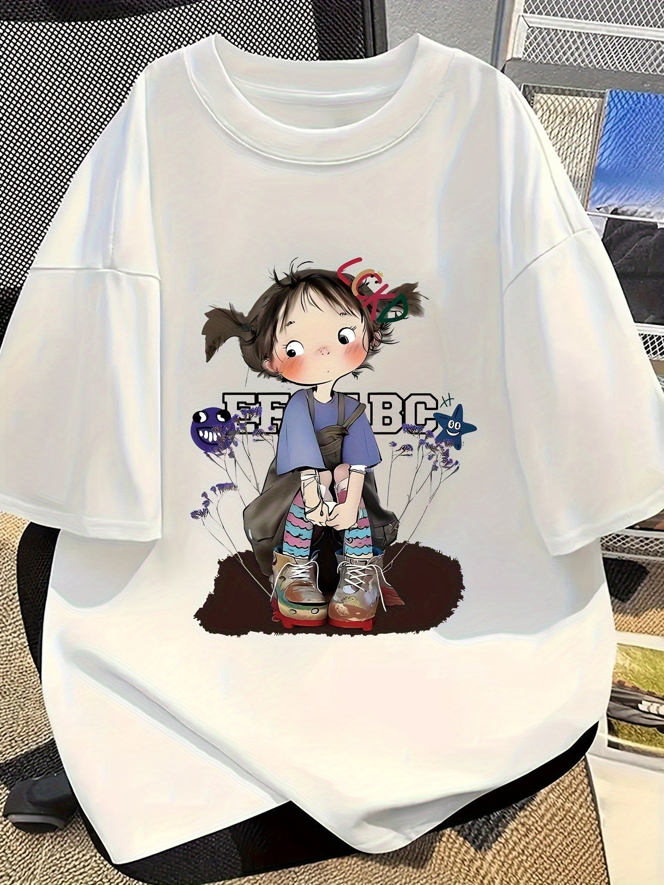 Women's Oversized Short Sleeve T-Shirt – Cartoon Print, Lightweight Loose Fit