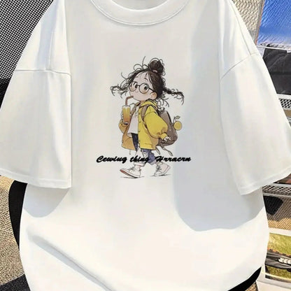 Women's Cute "Coming That Dragon" Graphic T-Shirt - Soft Breathable Loose Fit Tee with Falling Shoulder Sleeves, Everyday Casual Streetwear Top for Anime & Kawaii Fashion Fans, Seasonal Wardrobe Staple, Playful Street Style,