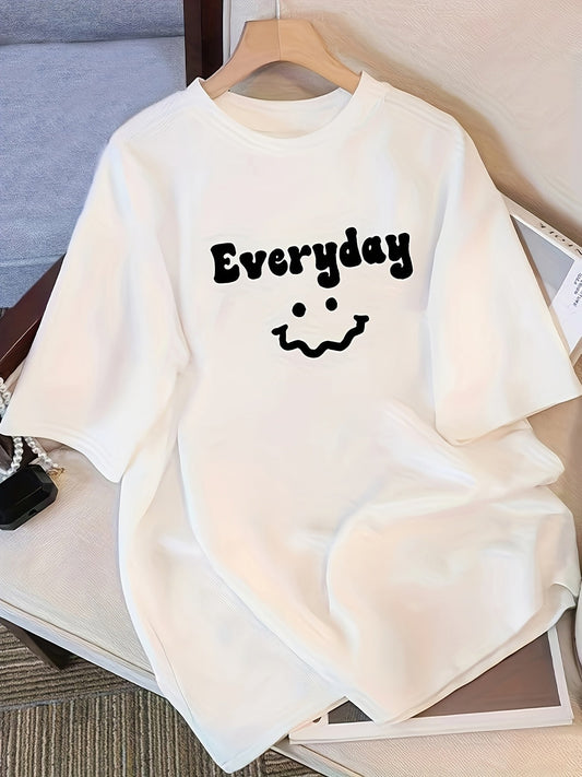 Women's Black 100% Cotton Oversized T-Shirt – 'Everyday' Joyful Face Print