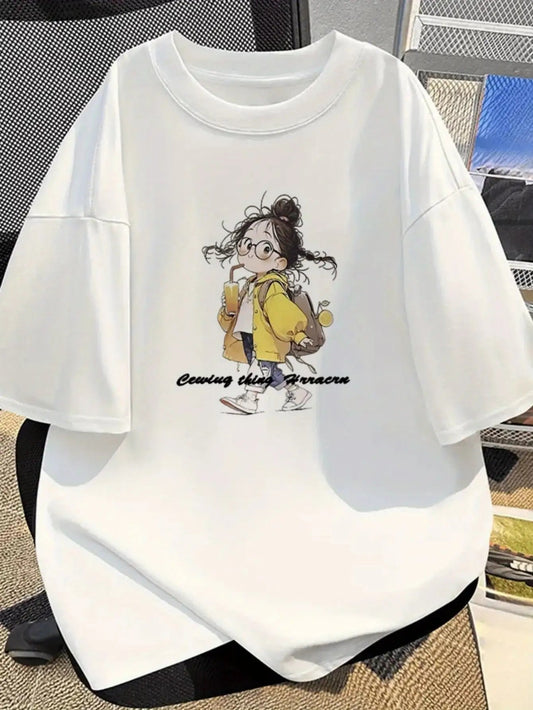 Women's Cute "Coming That Dragon" Graphic T-Shirt - Soft Breathable Loose Fit Tee with Falling Shoulder Sleeves, Everyday Casual Streetwear Top for Anime & Kawaii Fashion Fans, Seasonal Wardrobe Staple, Playful Street Style,