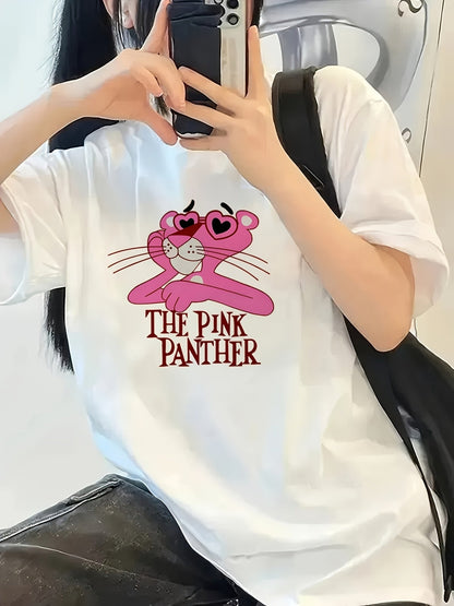 Women's Oversized Pink Panther Graphic T-Shirt – Y2K Casual Summer Tee