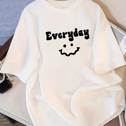 Women's Black 100% Cotton Oversized T-Shirt – 'Everyday' Joyful Face Print