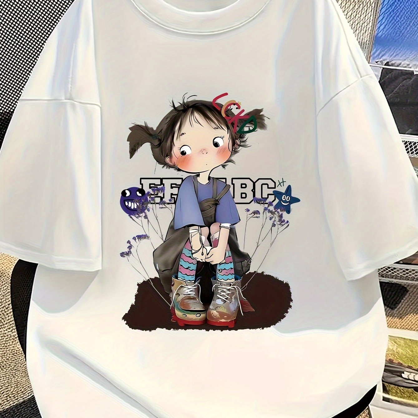 Women's Oversized Short Sleeve T-Shirt – Cartoon Print, Lightweight Loose Fit