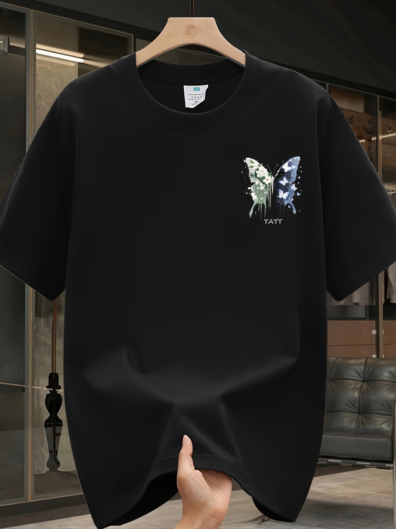 Men's Heavyweight Cotton Butterfly Graphic T-Shirt – Black Casual Summer Tee