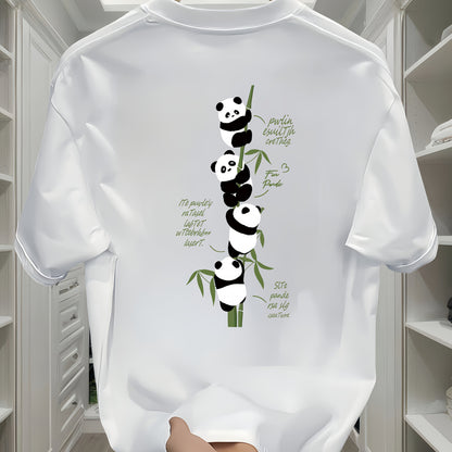Men's Heavyweight Cotton Panda Graphic T-Shirt – Loose Fit Casual Short Sleeve