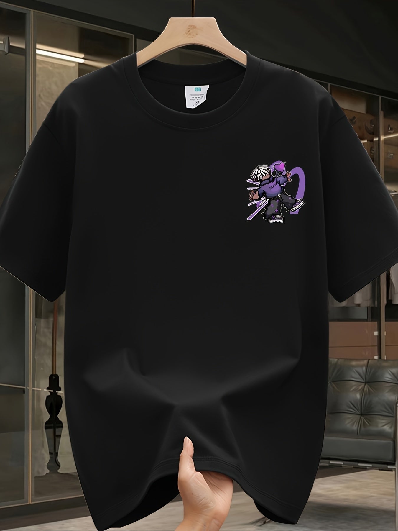 Men's Heavyweight Cotton Graphic T-Shirt – Vibrant Purple & White Lettering