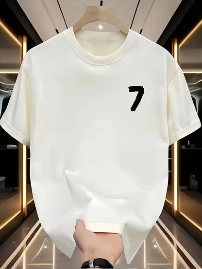 Men's Oversized Heavyweight Cotton T-Shirt – Black with White Number 7 Graphic
