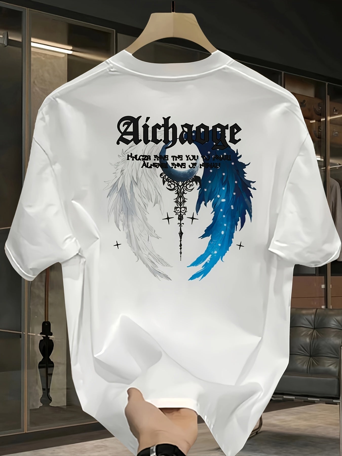 Men's Yin-Yang Wing Graphic T-Shirt – Heavyweight Cotton, Loose Fit Streetwear