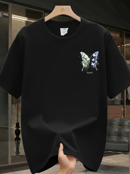 Men’s Black Cotton Graphic T-Shirt – White Butterfly & Paint Splatter