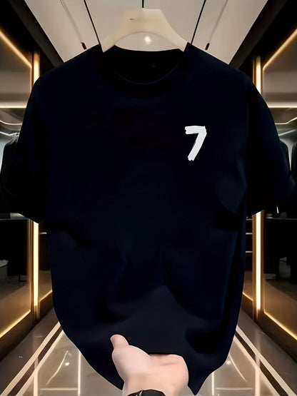 Men's Oversized Heavyweight Cotton T-Shirt – Black with White Number 7 Graphic