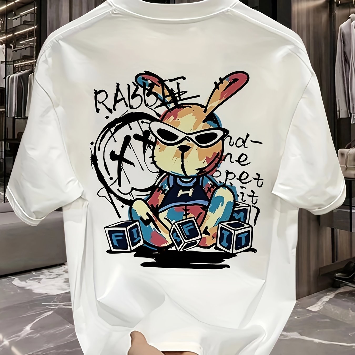 Men's Cotton Graphic T-Shirt – Black Rabbit Design