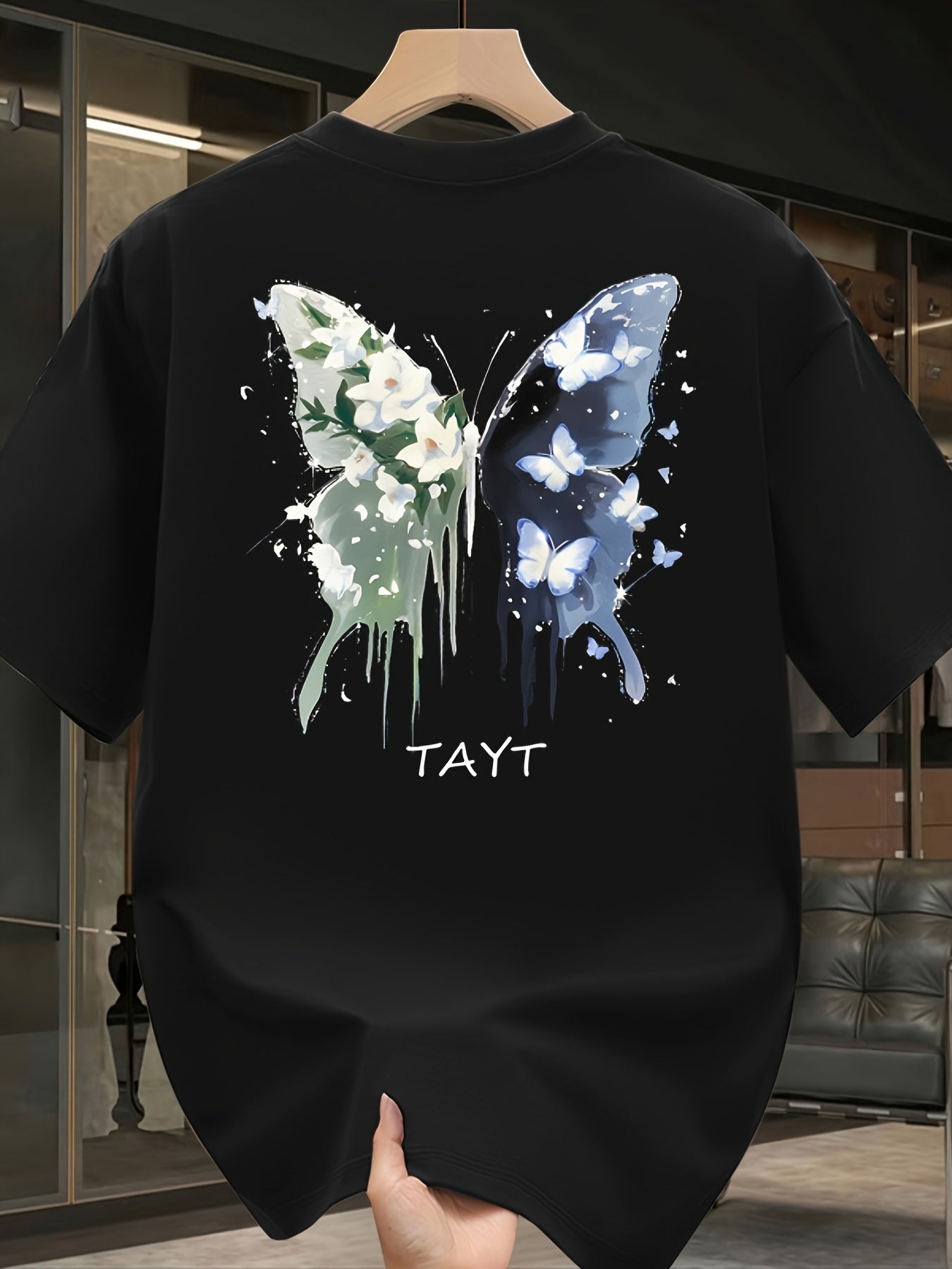 Men's Heavyweight Cotton Butterfly Graphic T-Shirt – Black Casual Summer Tee