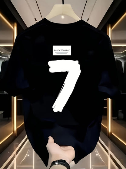Men's Oversized Heavyweight Cotton T-Shirt – Black with White Number 7 Graphic