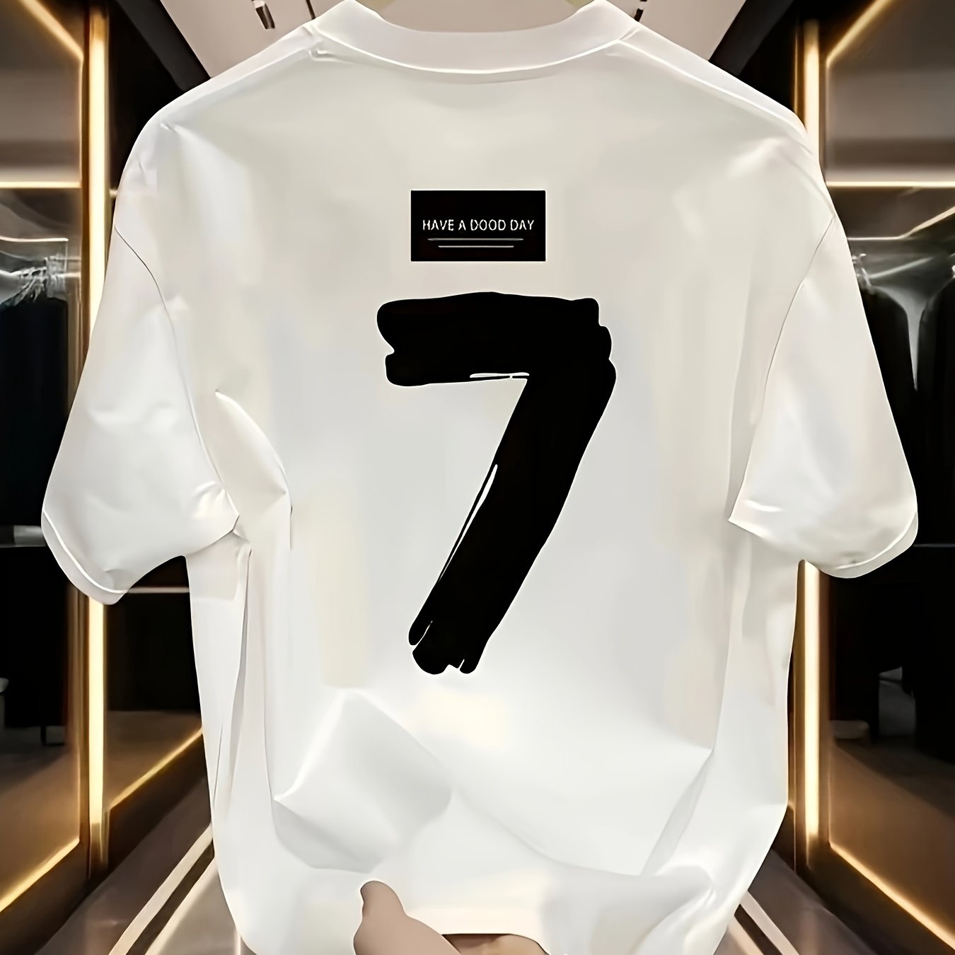 Men's Oversized Heavyweight Cotton T-Shirt – Black with White Number 7 Graphic