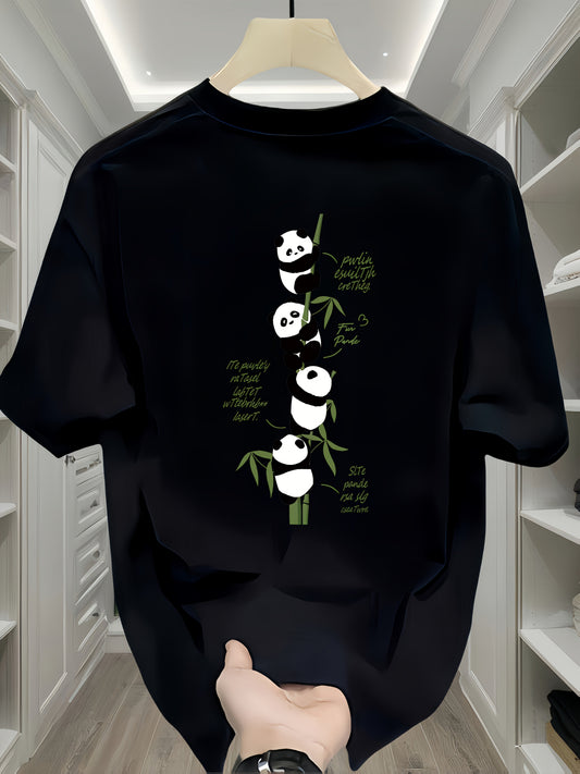 Men's Heavyweight Cotton Panda Graphic T-Shirt – Loose Fit Casual Short Sleeve