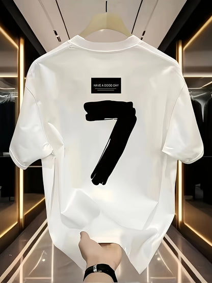 Men's Oversized Heavyweight Cotton T-Shirt – Black with White Number 7 Graphic