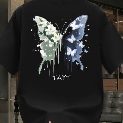 Men's Heavyweight Cotton Butterfly Graphic T-Shirt – Black Casual Summer Tee