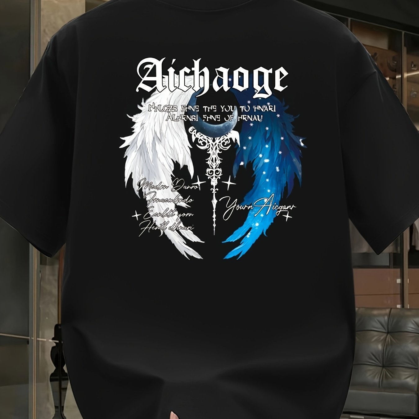 Men's Yin-Yang Wing Graphic T-Shirt – Heavyweight Cotton, Loose Fit Streetwear