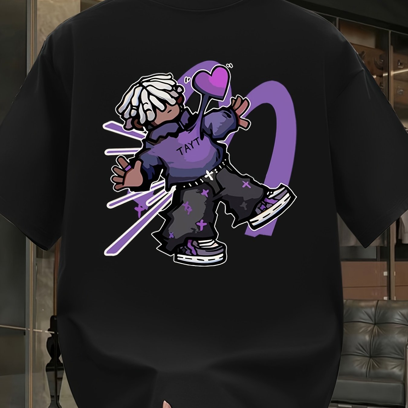 Men's Heavyweight Cotton Graphic T-Shirt – Vibrant Purple & White Lettering