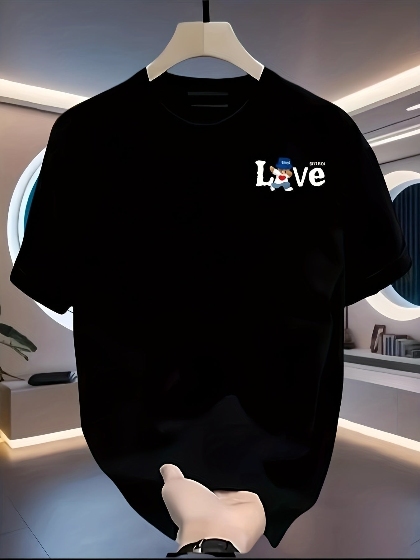Men's Heavyweight 100% Cotton T-Shirt - Black Retro Streetwear Tee with LOVE Graphic