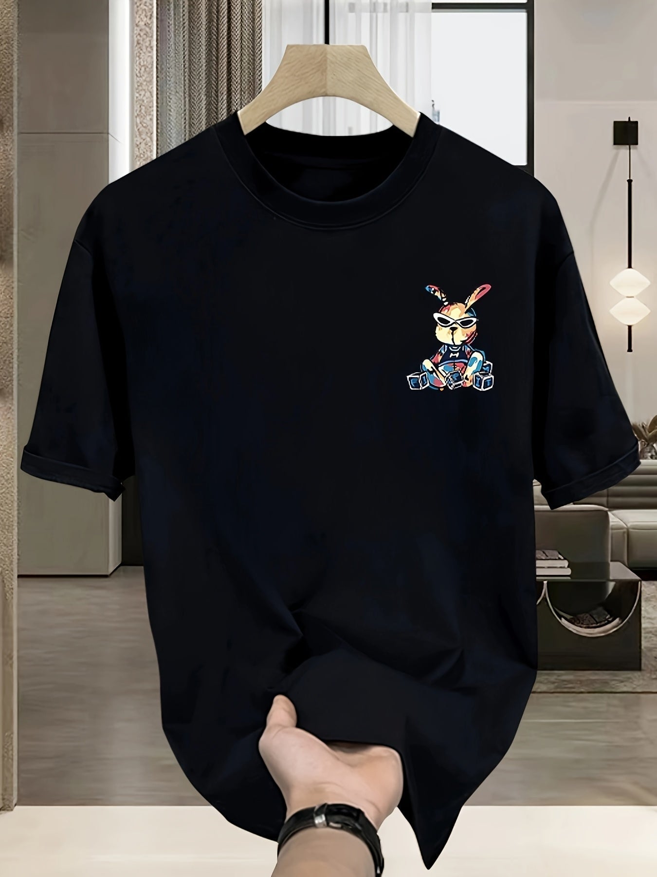 Men's Cotton Graphic T-Shirt – Black Rabbit Design
