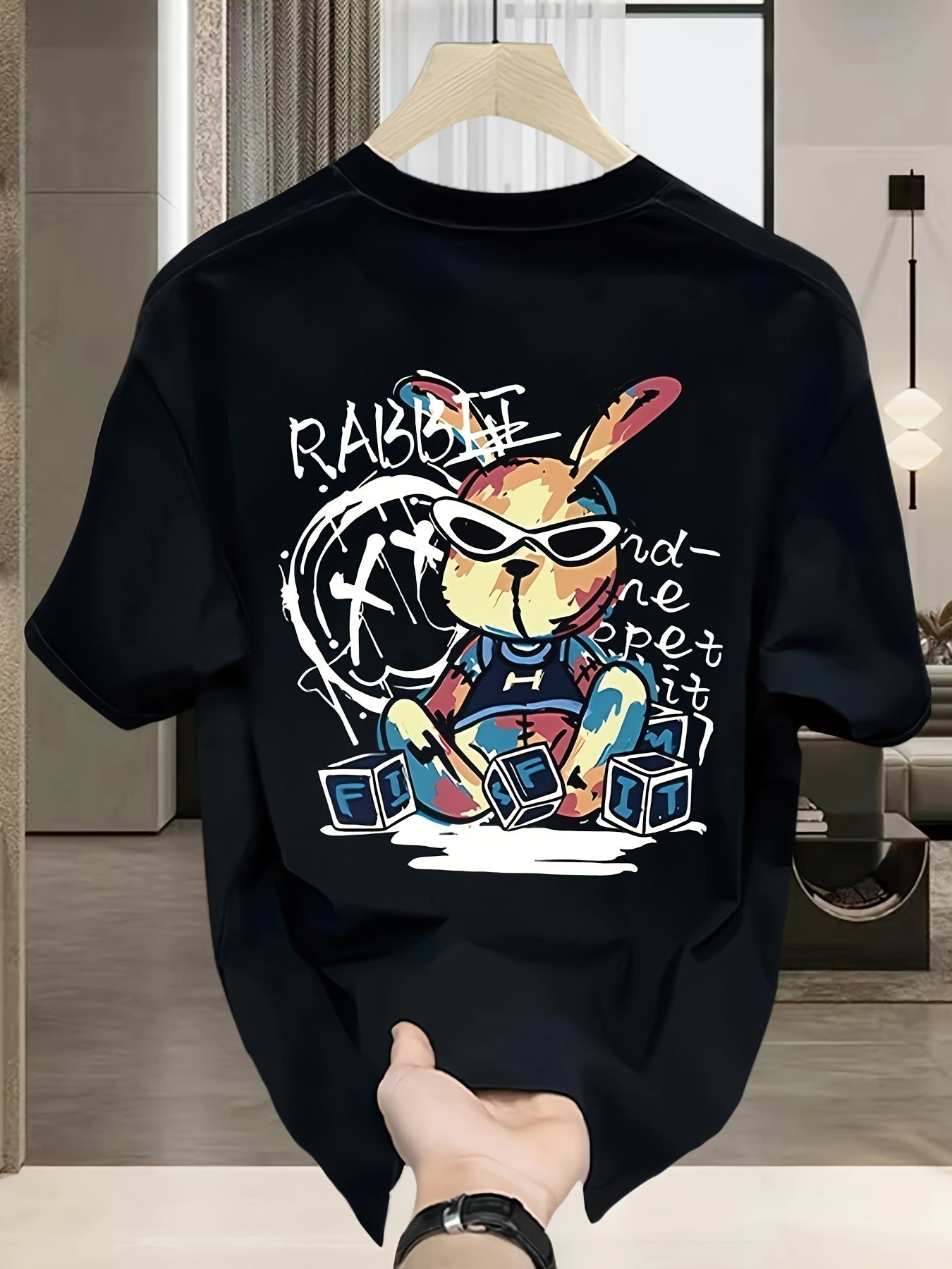 Men's Cotton Graphic T-Shirt – Black Rabbit Design
