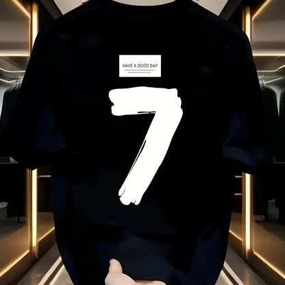 Men's Oversized Heavyweight Cotton T-Shirt – Black with White Number 7 Graphic