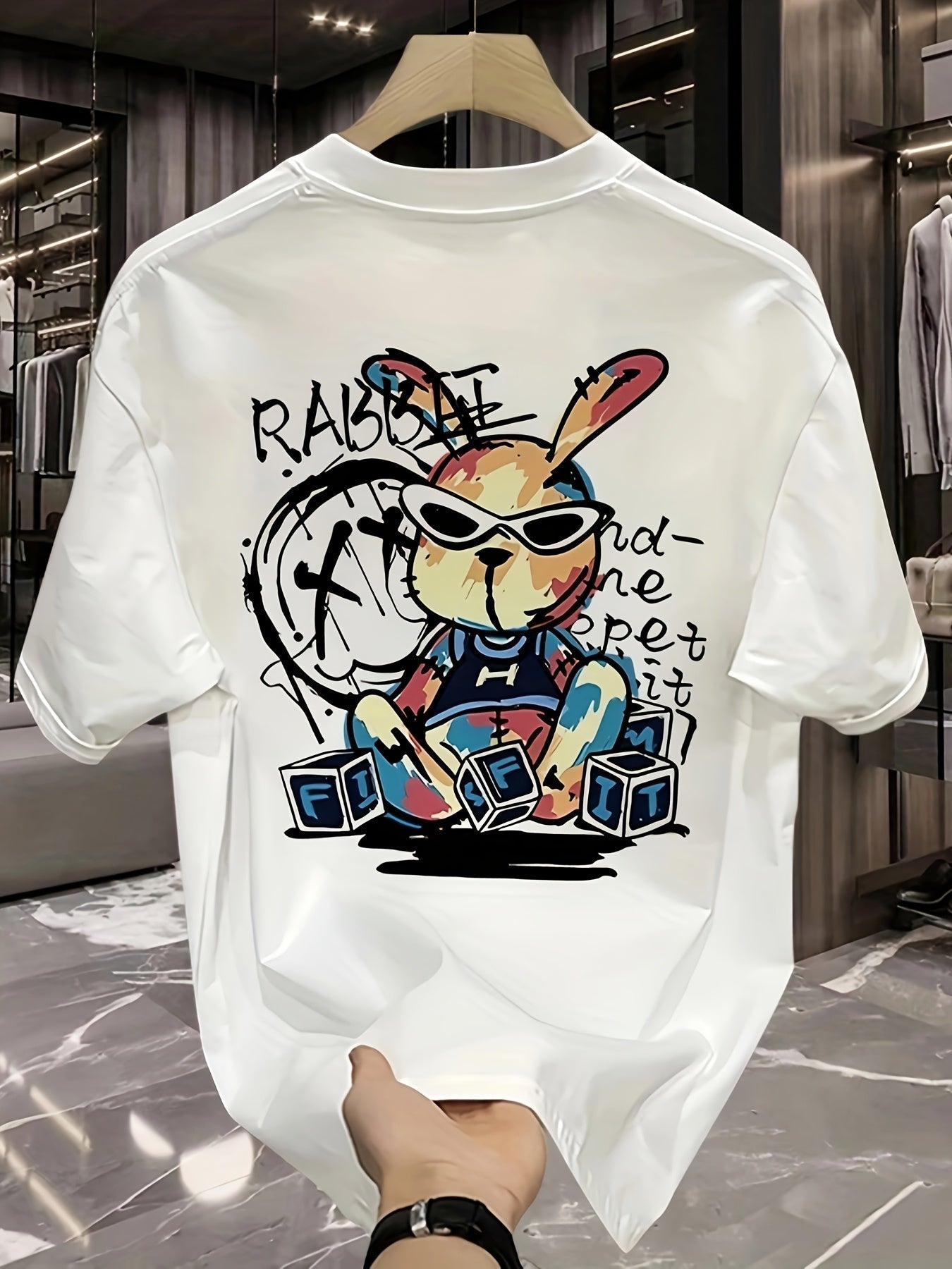 Men's Cotton Graphic T-Shirt – Black Rabbit Design