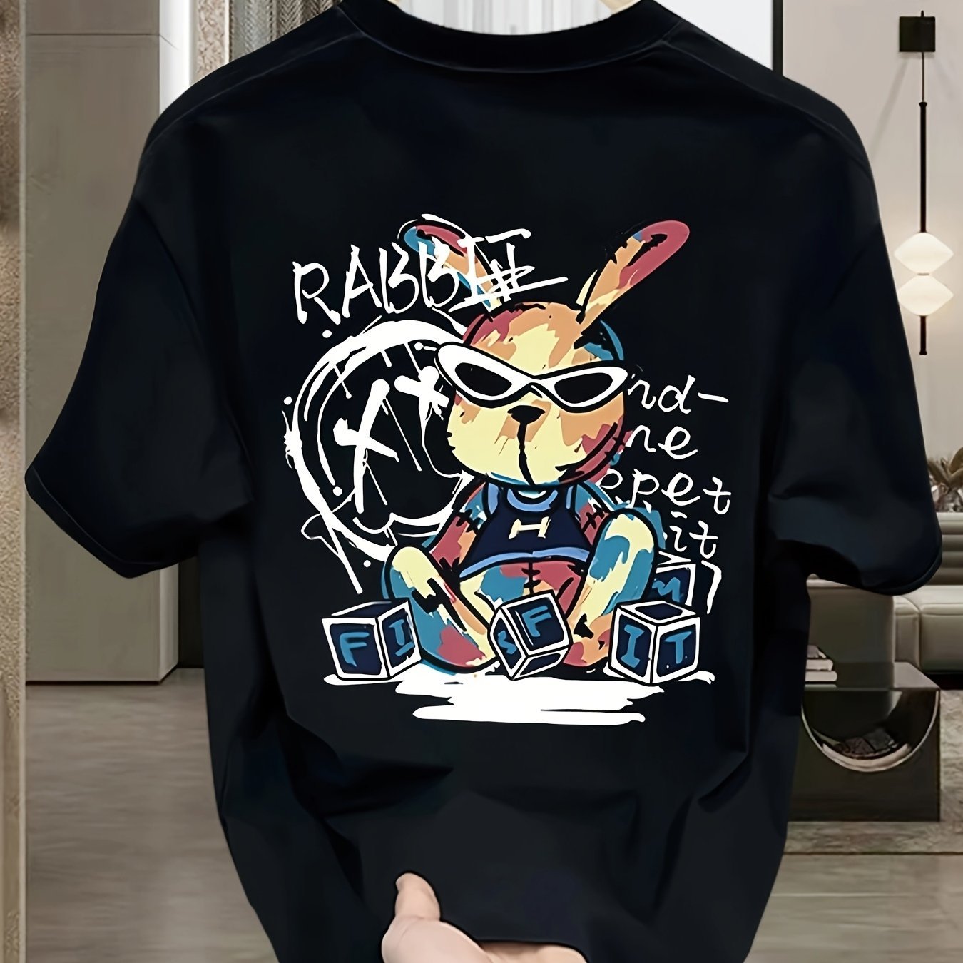 Men's Cotton Graphic T-Shirt – Black Rabbit Design