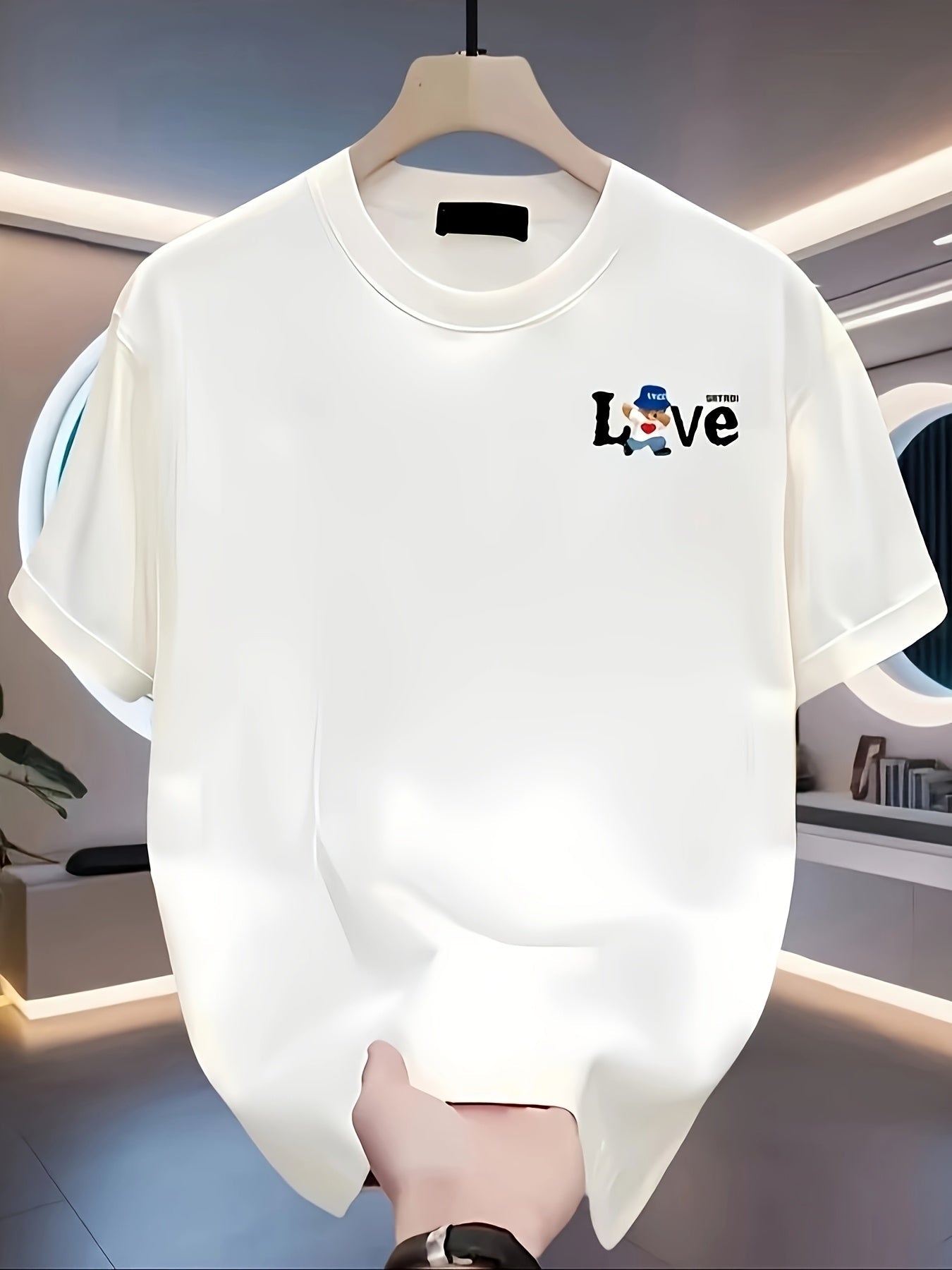 Men's Heavyweight 100% Cotton T-Shirt - Black Retro Streetwear Tee with LOVE Graphic