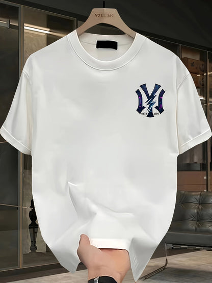 Men'S Heavyweight Cotton Graphic Print T-Shirt - Casual Crew Neck