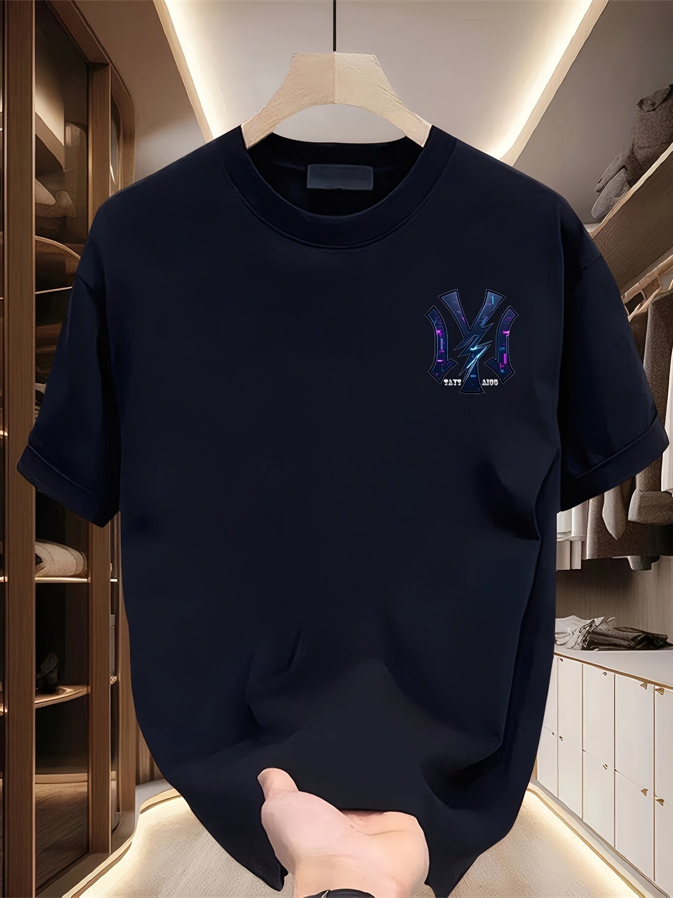 Men'S Heavyweight Cotton Graphic Print T-Shirt - Casual Crew Neck