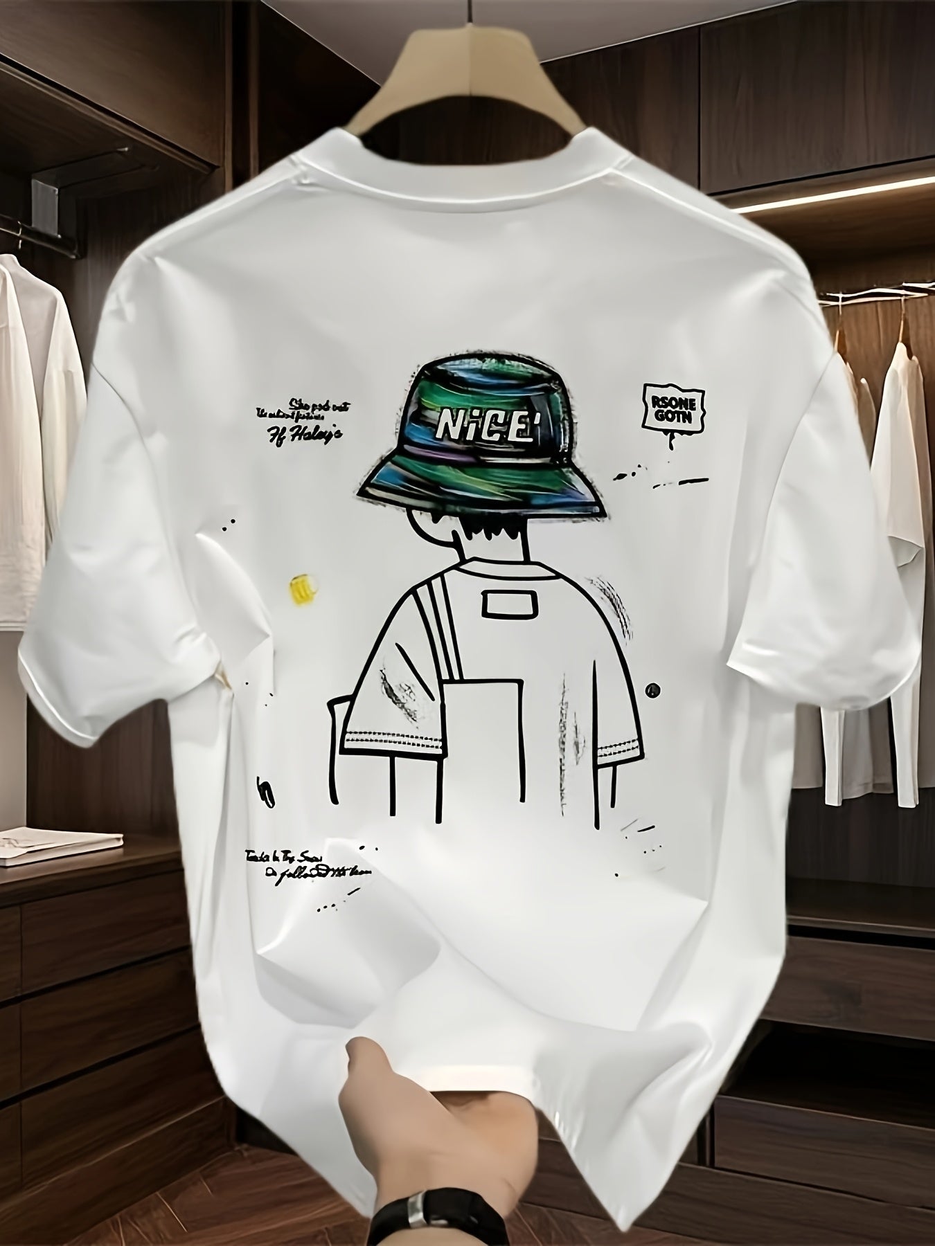 Men's Oversized Cartoon T-Shirt – "NICE" Hat Graphic, Streetwear Style