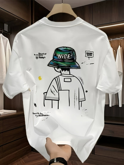 Men's Oversized Cartoon T-Shirt – "NICE" Hat Graphic, Streetwear Style