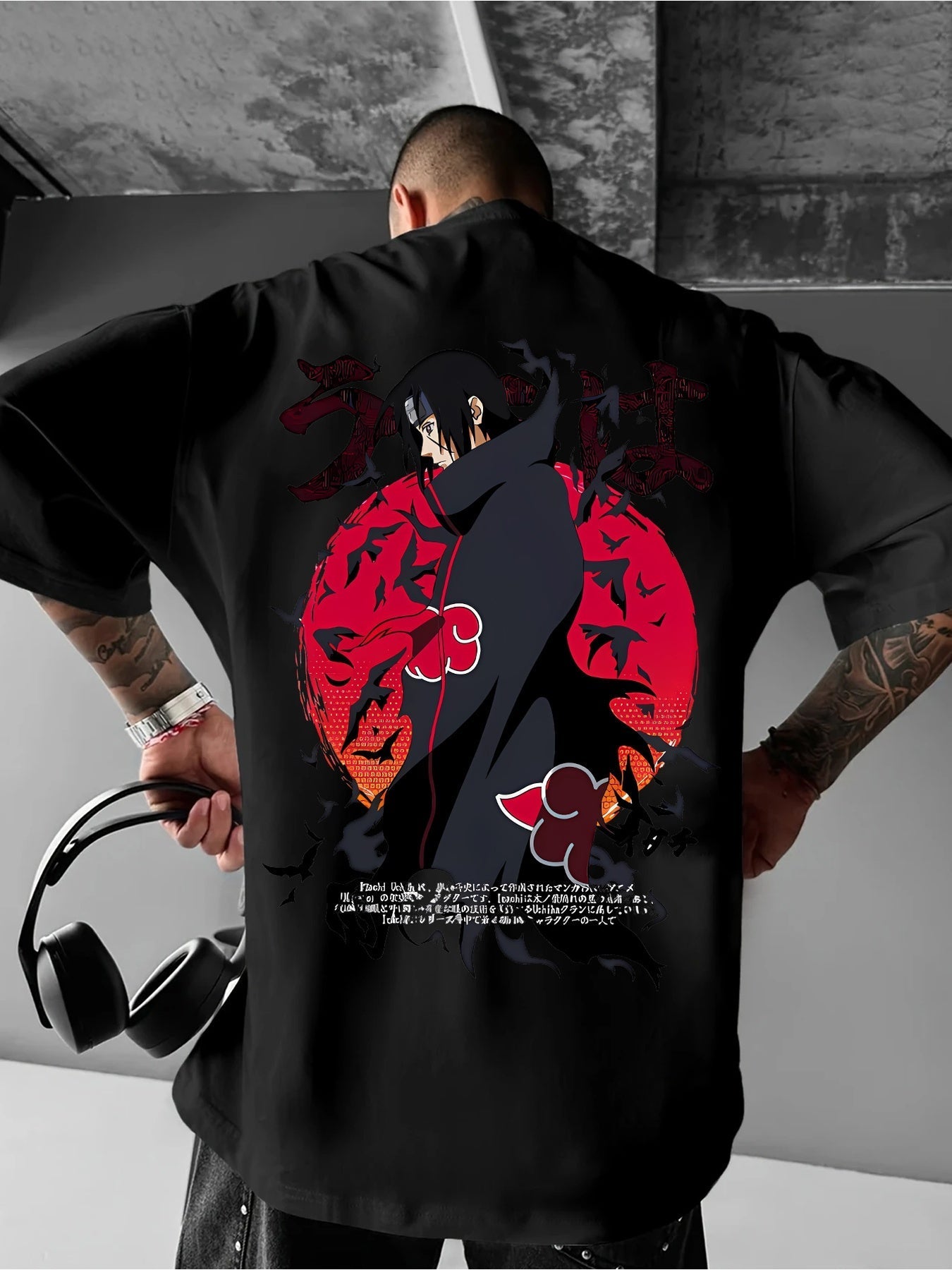 Men’s Anime Graphic T-Shirt – Black & Red Design, Summer Casual