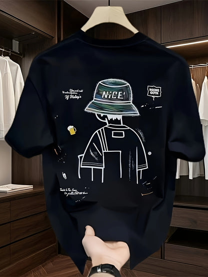 Men's Oversized Cartoon T-Shirt – "NICE" Hat Graphic, Streetwear Style