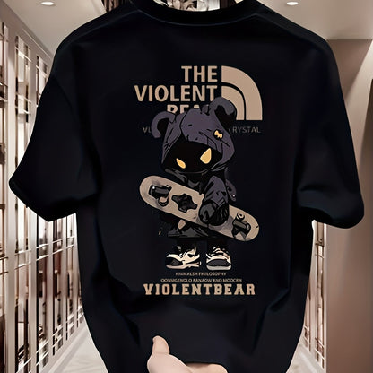Heavyweight Cotton T-Shirt – Violent Bear Print, Street Style