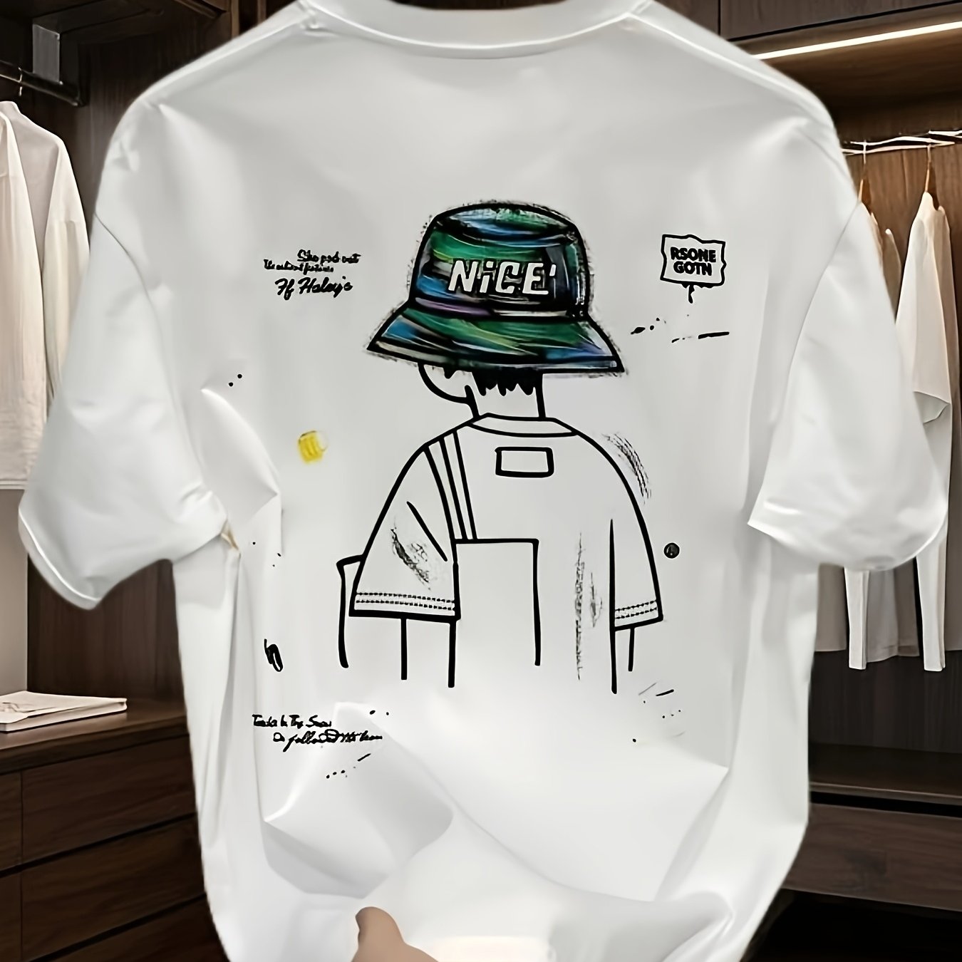 Men's Oversized Cartoon T-Shirt – "NICE" Hat Graphic, Streetwear Style