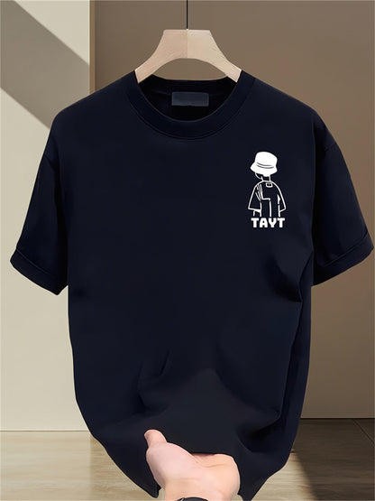 100% Cotton Heavyweight Tee – Korean Style, Geometric Print