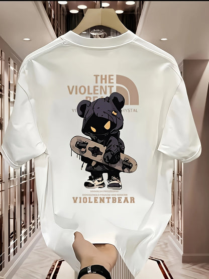 Heavyweight Cotton T-Shirt – Violent Bear Print, Street Style