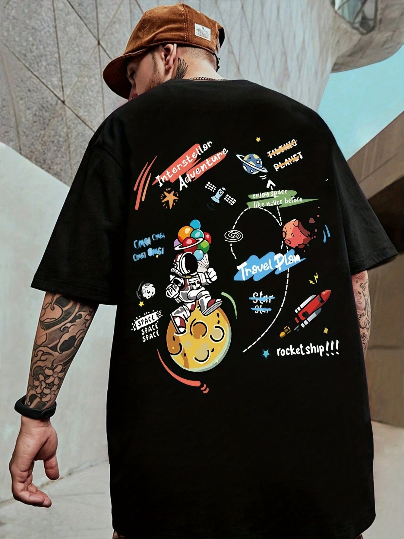 Space Cartoon T-Shirt – Cotton, Loose Fit, Casual Teen Style