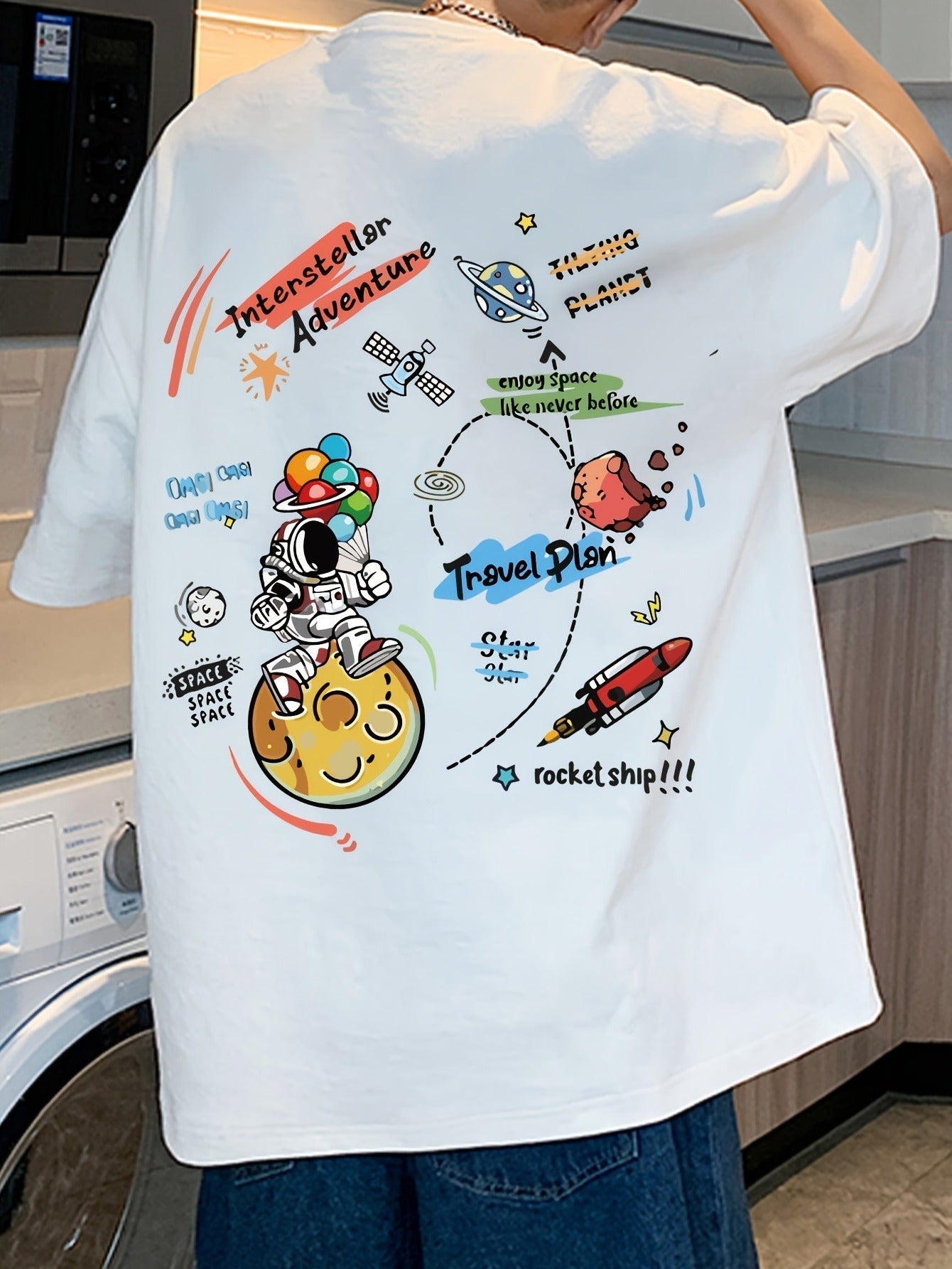 Space Cartoon T-Shirt – Cotton, Loose Fit, Casual Teen Style