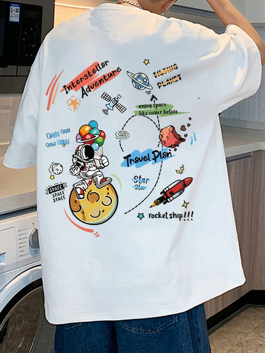 Space Cartoon T-Shirt – Cotton, Loose Fit, Casual Teen Style