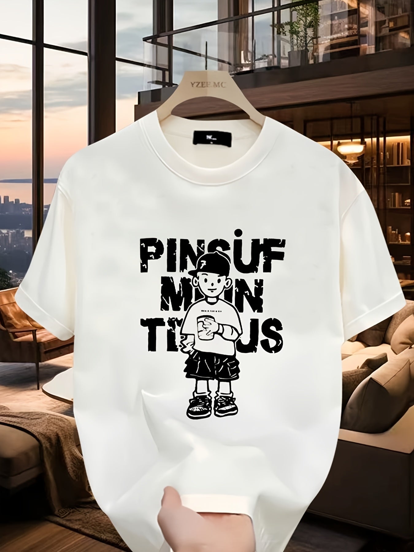 Men's 100% Cotton Graphic Print T-Shirt - Summer Casual Short Sleeve Round Neck Tee with Bold Lettering & Character Design, Regular Fit, Hand Wash Only, Casual Attire, Semitransparent Material