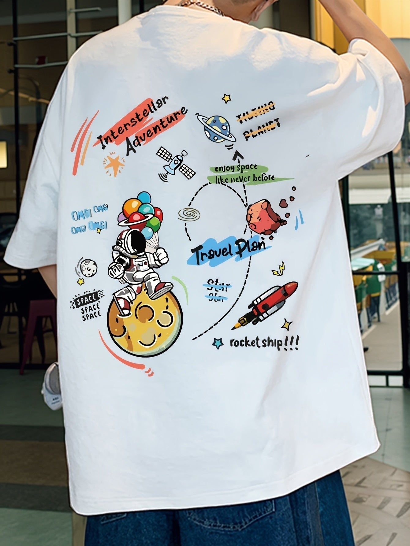 Space Cartoon T-Shirt – Cotton, Loose Fit, Casual Teen Style