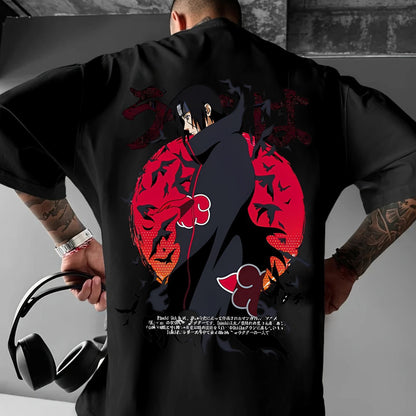 Men’s Anime Graphic T-Shirt – Black & Red Design, Summer Casual