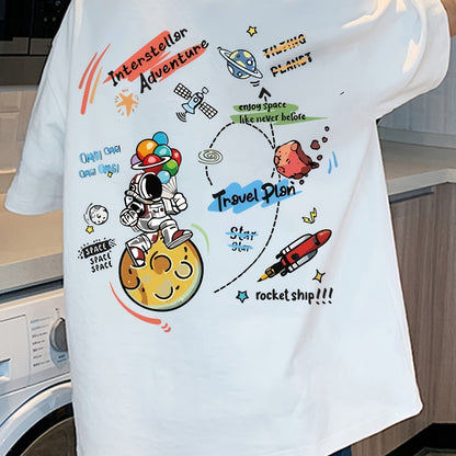 Space Cartoon T-Shirt – Cotton, Loose Fit, Casual Teen Style