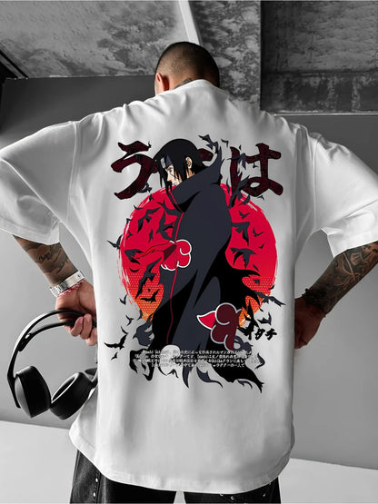 Men’s Anime Graphic T-Shirt – Black & Red Design, Summer Casual